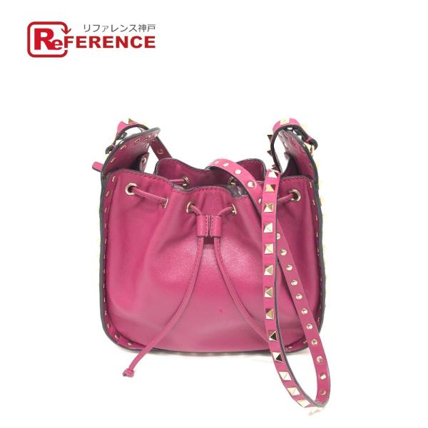 VALENTINO ヴァレンチノ ロックスタッズ 巾着 ショルダーバッグ パープル レディース【中古...