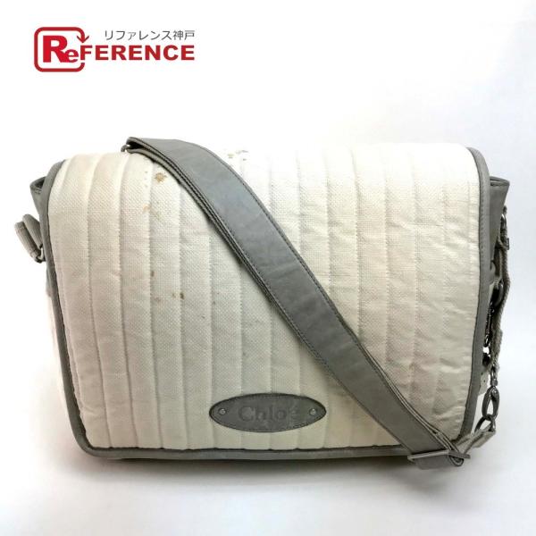 Chloe クロエ マザーズバッグ ベビー ショルダーバッグ キャンバスレザー ライトベージュxグレ...