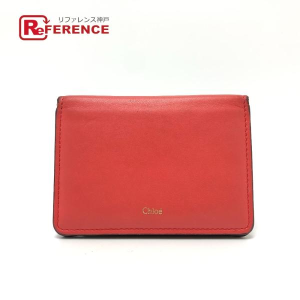 Chloe クロエ ロゴ 定期入れ カードケース ICケース パスケース レッド レディース【中古】