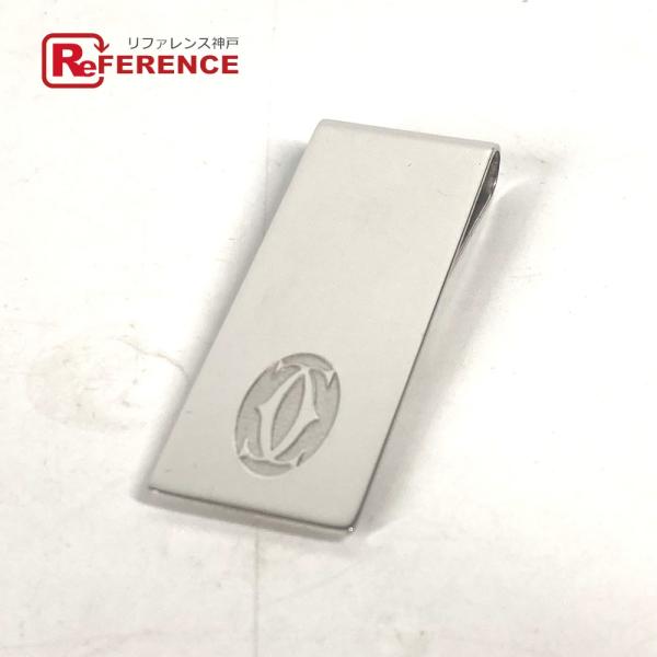 美品 CARTIER カルティエ ロゴ 札ばさみ 財布 マネークリップ シルバー メンズ【中古】