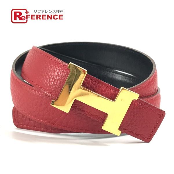 HERMES エルメス Hベルト H ベルト コンスタンス ボトムス用ベルト ベルト レッド×ブラッ...