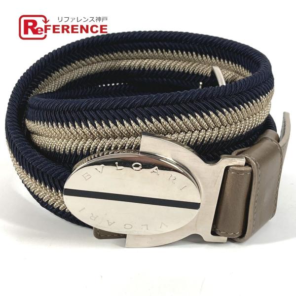 BVLGARI ブルガリ ロゴ アクセサリー バックル ボトムス用ベルト ベルト ネイビー メンズ【...