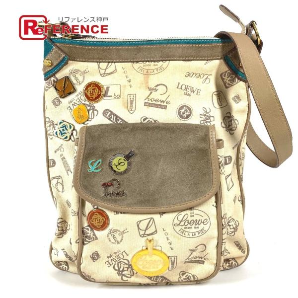 LOEWE ロエベ 160周年記念 ロゴ 斜め掛け カバン ポシェット 総柄 ショルダーバッグ ベー...