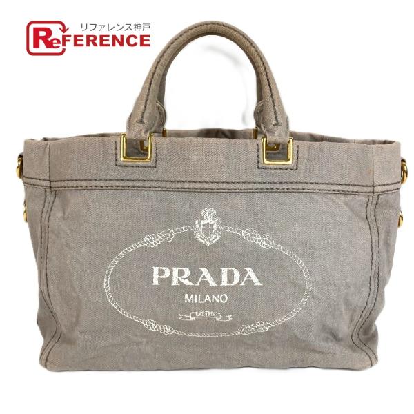 PRADA プラダ カナパ ロゴ カバン トートバッグ ハンドバッグ グレー系 ユニセックス【中古】