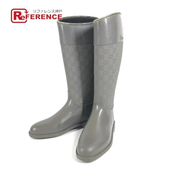GUCCI グッチ GG ロングブーツ 靴 レインブーツ ロング 長靴 雨 レインシューズ グレー ...