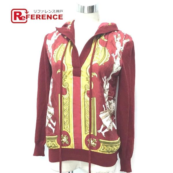 HERMES エルメス 総柄 長袖セーター カーディガン フード付き 長袖 ニット レディース 36...