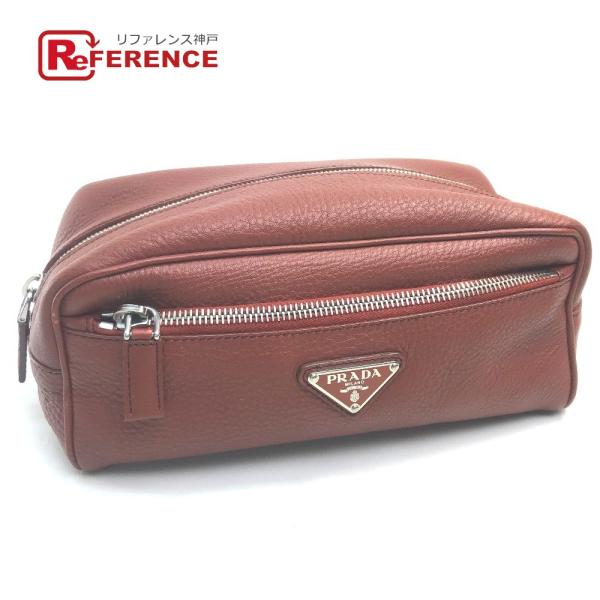 PRADA プラダ 三角ロゴプレート ポーチ 小物入れ レザー レディース レッド 赤