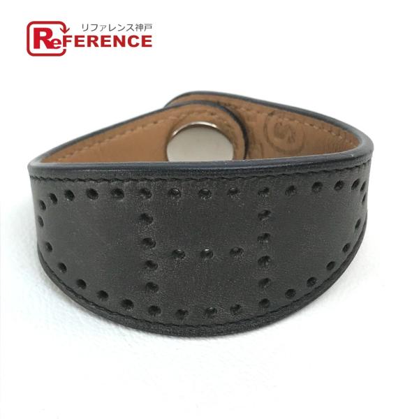 HERMES エルメス エヴリン エブリン パンチング ブレスレット バングル レザー J□刻 ユニ...