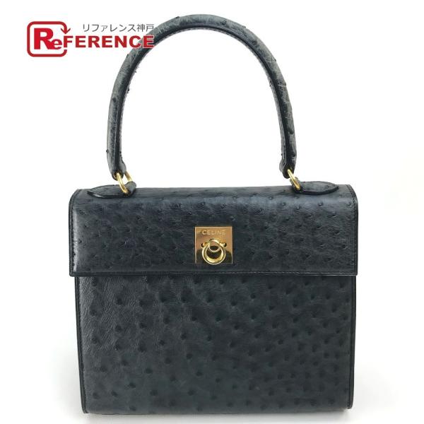 CELINE セリーヌ オーストリッチ トートバッグ ハンドバッグ オーストリッチ レディース ブラ...