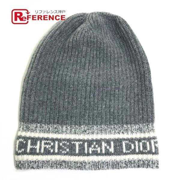 美品 Christian Dior ディオール ロゴ D-White(D- ) ビーニー ニット帽 ...