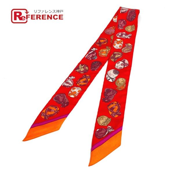 HERMES エルメス JOCKEY 馬術用帽子柄 ツイリー アクセサリー スカーフ シルク レッド...