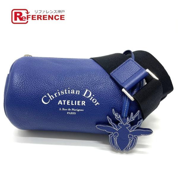 Dior ディオール アトリエ ローラーバッグ 筒型 斜め掛け ショルダーバッグ レザー ブルー メ...