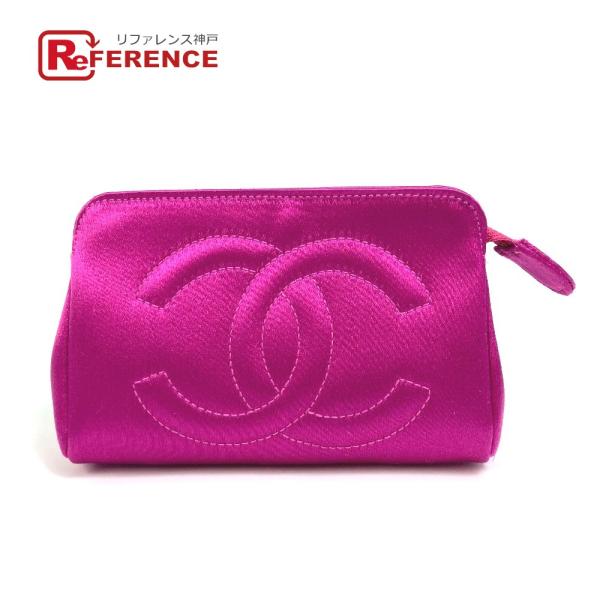 CHANEL シャネル CC ココマーク 小物入れ ポーチ サテン パープル系 レディース【中古】