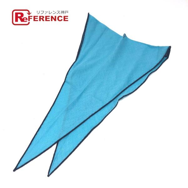 HERMES エルメス ロゴ ロサンジュ ファッション小物 スカーフ カシミヤ ブルー レディース【...