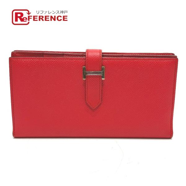 HERMES エルメス H金具 ベアンスフレ 2つ折り 長財布 エプソン X刻 ルージュトマト レッ...