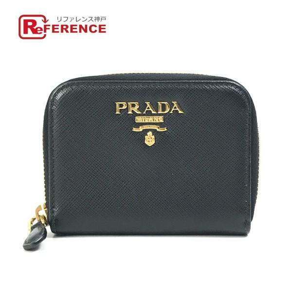 PRADA プラダ 1MM268 ロゴ コインケース サフィアーノレザ− ブラック レディース【中古...