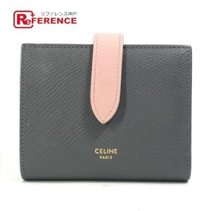 CELINE セリーヌ 10H263BRU.10GV バイカラー スモール ストラップ ウォレット コンパクト 3つ折り財布 レザー グレー×ピンク 【中古】｜reference