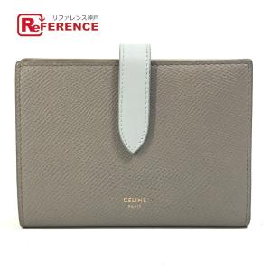 CELINE セリーヌ 10B643BRU.10PI バイカラー ミディアム ストラップ ウォレット 3つ折り財布 レザー ぺブル / ミネラル【中古】｜reference