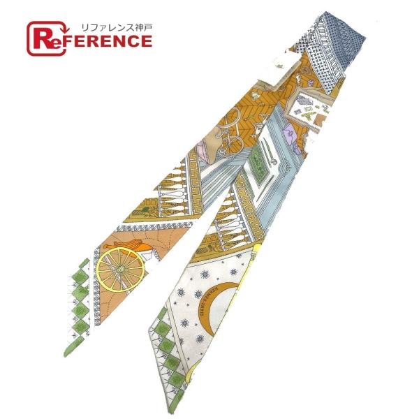 HERMES エルメス ムーン ツイリー スカーフ シルク ホワイト/マルチカラー レディース【中古...