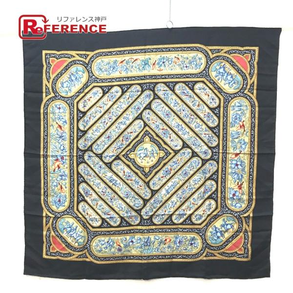 HERMES エルメス カラムダン QALAMDAN カレ 90 スカーフ シルク ブラック×グリー...