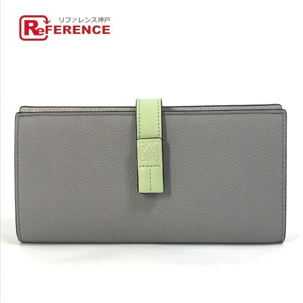 LOEWE ロエベ アナグラム バーティカル ウォレット 長財布 レザー グレー レディース【中古】...