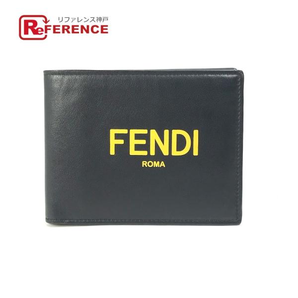 FENDI フェンディ 7M0001 ロゴ 財布 2つ折り財布 レザー ブラック メンズ【中古】