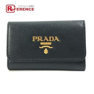 美品 PRADA プラダ キーリング 4連 ロゴ キーケース ブラック レディース【中古】