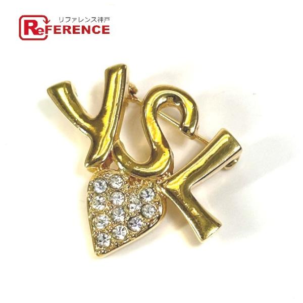 YVES SAINT LAURENT イヴ・サンローラン ラインストーン YSL ブローチ ゴールド...