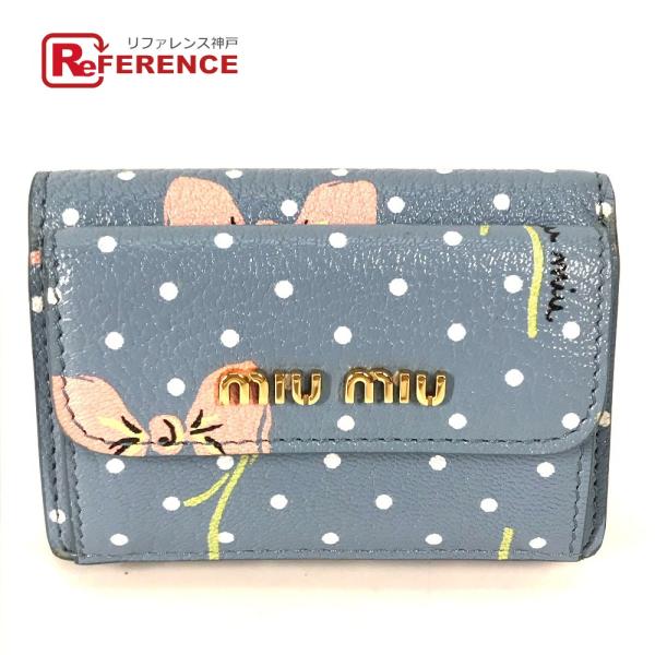 新品同様 MIUMIU ミュウミュウ マドラス コンパクトウォレット 3つ折り財布 水玉 ドット ロ...