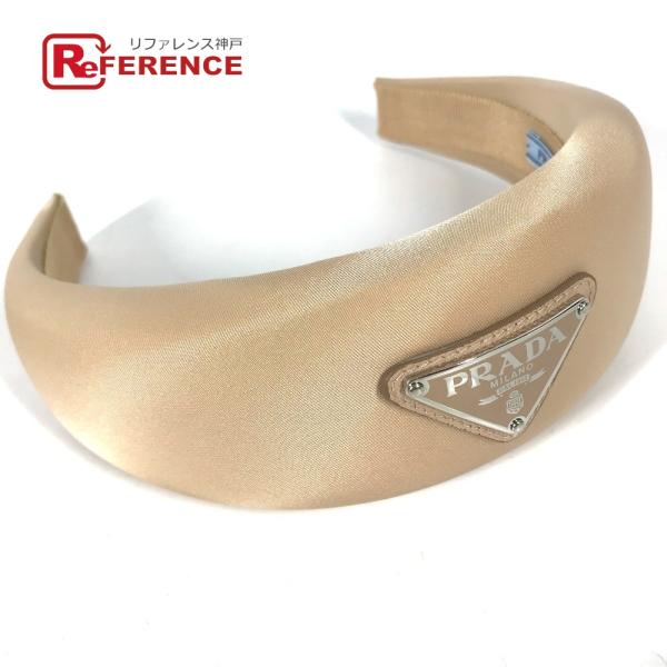 美品 PRADA プラダ 1IH016 ヘアアクセサリー ヘアバンド ヘッドバンド トライアングルロ...