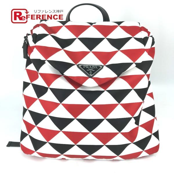 PRADA プラダ シニョ―プリント バックパック カバン トライアングルロゴ 三角ロゴ プレート ...