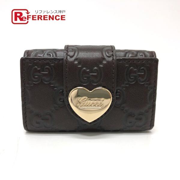 GUCCI グッチ 203551 ハートプレート 6連 GG  キーケース ブラウン レディース【中...