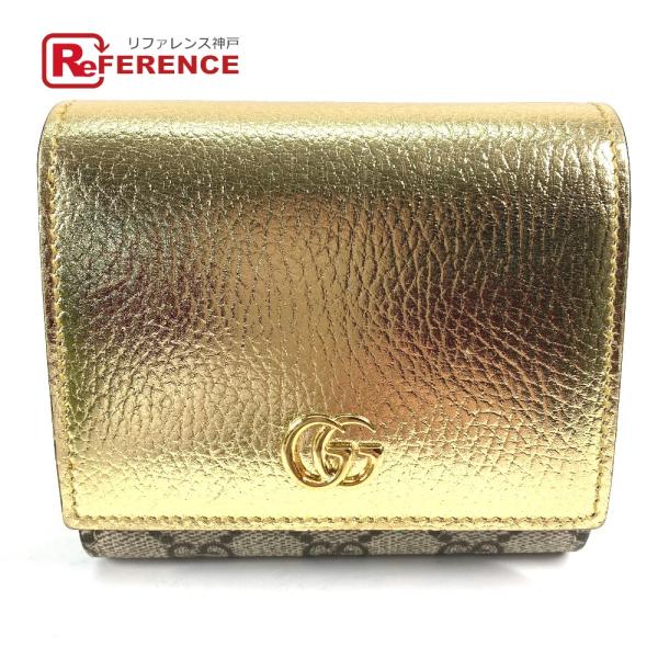 美品 GUCCI グッチ 598587 GGマーモント コンパクトウォレット 2つ折り財布 ゴールド...