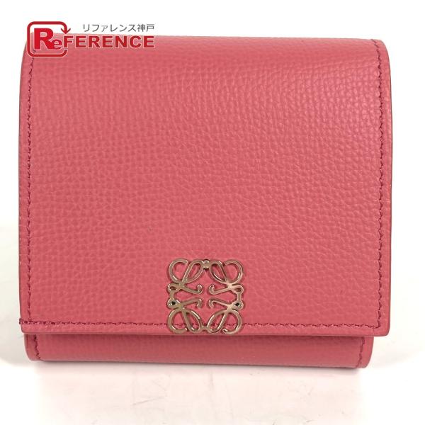 未使用 LOEWE ロエベ ロゴ アナグラム コンパクトウォレット 2つ折り財布 ピンク系 レディー...