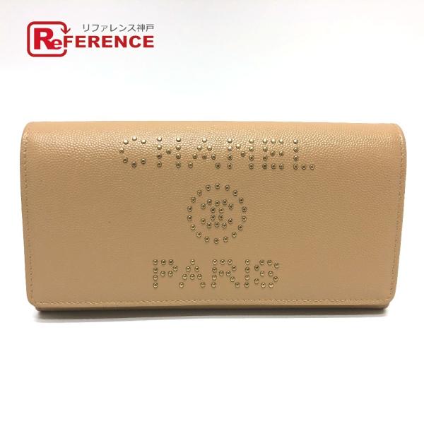 CHANEL シャネル スタッズ ロゴ 2つ折り ロングウォレット 長財布 ベージュ レディース【中...