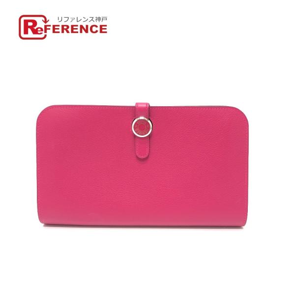 美品 HERMES エルメス ドゴンGM 2つ折り 長財布 ローズメキシコ ピンク レディース【中古...