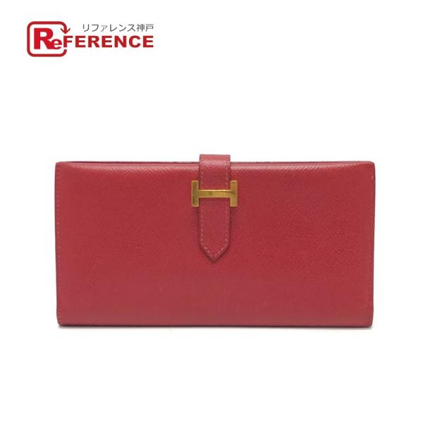 HERMES エルメス ベアンスフレ 2つ折り　財布 長財布 レッド レディース【中古】
