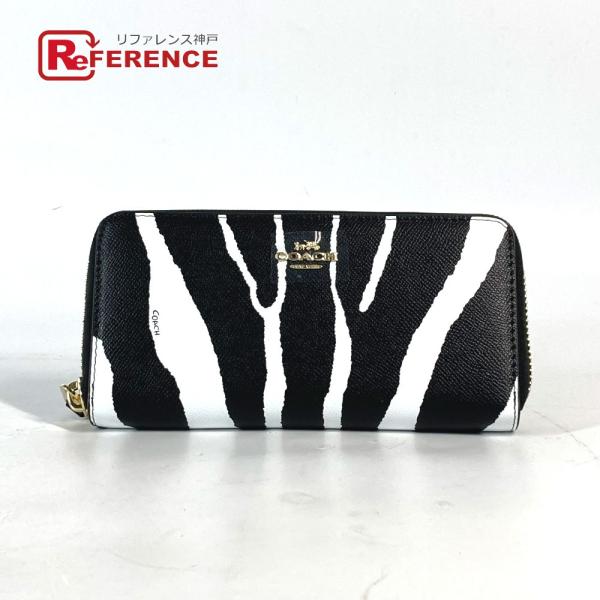 未使用 COACH コーチ F52340 アコーディオン ゼブラ ラウンドファスナー ロングウォレッ...