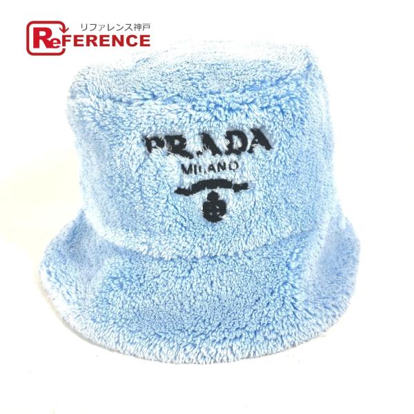 PRADA プラダ 1HC137 ロゴ バケットハット 帽子 パイル ファー ハット ブルー レディ...