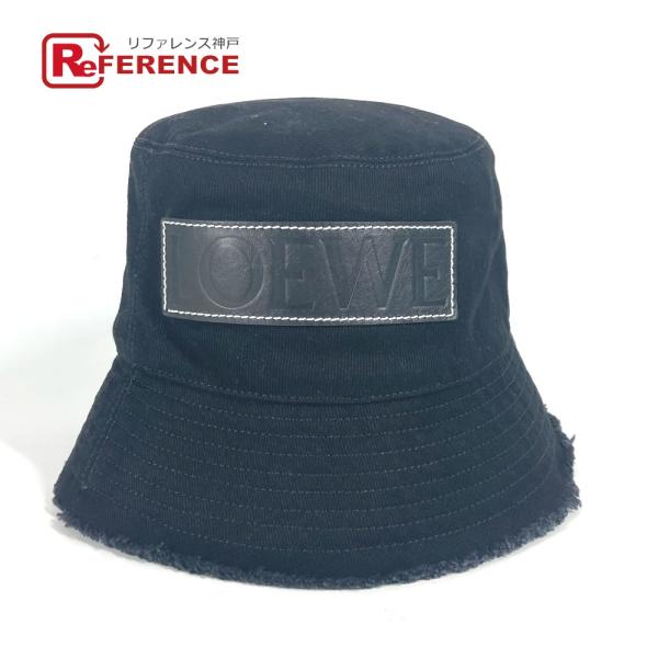未使用 LOEWE ロエベ K820HB1X20 ロゴ レザーパッチ 革タグ バケットハット 帽子 ...