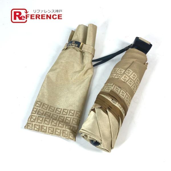 FENDI フェンディ 折り畳み傘 アンブレラ ポーチ付き ズッカ FF柄 傘 ベージュ レディース...