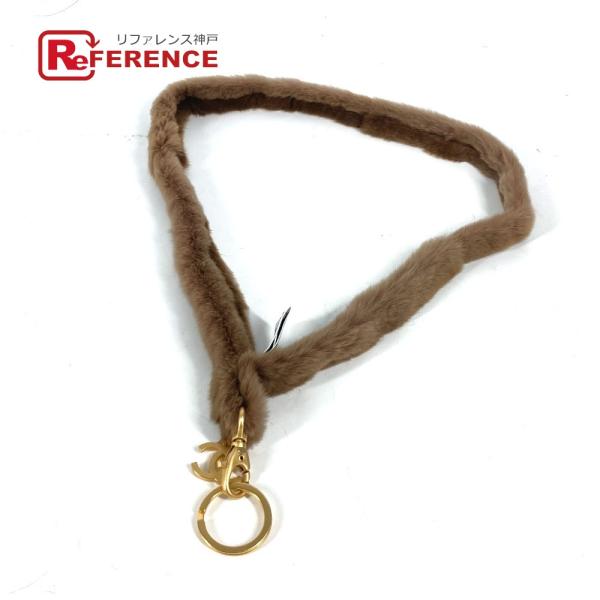 美品 CHANEL シャネル CC ココマーク ファー ネックストラップ ファー ストラップ ブラウ...