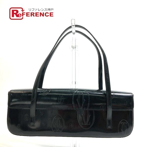 CARTIER カルティエ ハッピーバースデー ロゴ ミニ ハンドバッグ エナメル ブラック レディ...