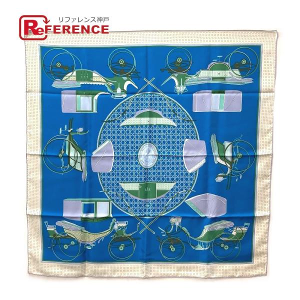美品 HERMES エルメス 馬車 カレ90 LA PERRIERE スカーフ ブルー×グリーン×ア...