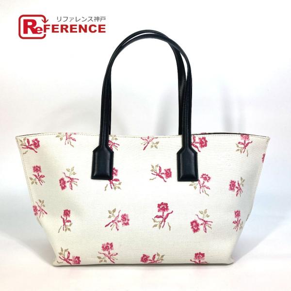 LOEWE ロエベ 花柄 フラワー ショルダーバッグ トートバッグ キャンバス/レザー ホワイト レ...