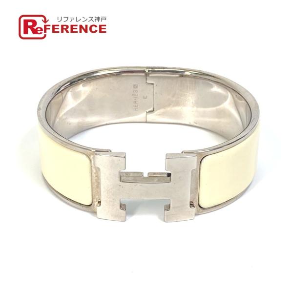HERMES エルメス Hバングル クリッククラック H GM ブレスレット バングル メタル ホワ...
