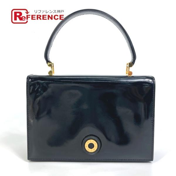 TIFFANY&amp;Co. ティファニー サークルロゴ ハンドバッグ パテントレザー ブラック レディー...