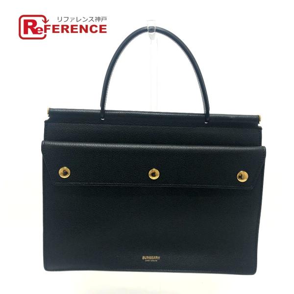 BURBERRY バーバリー スクエア型 スモール タイトルバッグ ロゴ ハンドバッグ レザー ブラ...