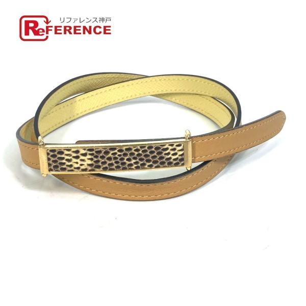 HERMES エルメス 細ベルト ベルト レザー R□刻 ジョーヌプッサン/ジョーヌアンブル イエロ...