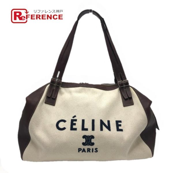 CELINE セリーヌ 165952 ロゴ ボストンバッグ キャンバス/レザー ベージュ/ブラウン ...